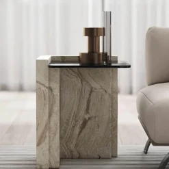 The Lounge Loft Möbel-Moderner Travertin-Beistelltisch - Ophelia Design