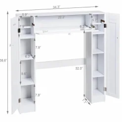 The Blissful Bath Badezimmer-Modernes Badezimmerregal - Weißer Aufbewahrungsschrank über der Toilette mit Klapptür