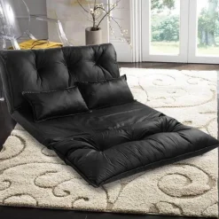 Cozy Living Möbel-Modernes, faltbares Freizeit-Schlafsofa aus PU-Leder mit 2 Kissen