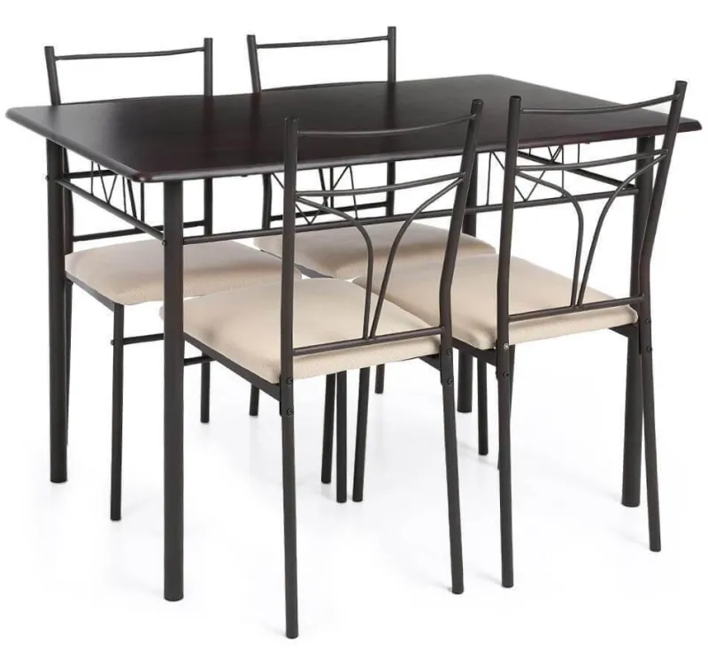 Cozy Living Küche & Esszimmer|Möbel-Modernes Küchentisch-Set mit Metallrahmen – 5-teiliger Esstisch mit Stühlen