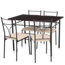 Cozy Living Küche & Esszimmer|Möbel-Modernes Küchentisch-Set mit Metallrahmen – 5-teiliger Esstisch mit Stühlen