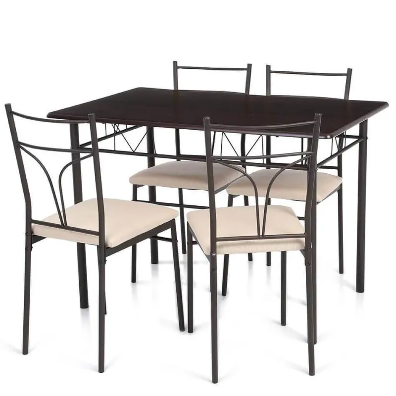 Cozy Living Küche & Esszimmer|Möbel-Modernes Küchentisch-Set mit Metallrahmen – 5-teiliger Esstisch mit Stühlen