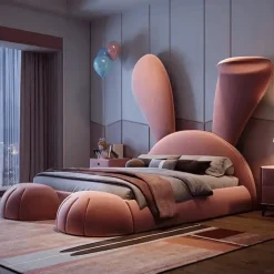 Kinder Cozy Living Kinderzimmermöbel|Möbel-Modernes rosa Kaninchenbett – Stilvolle Haustiermöbel