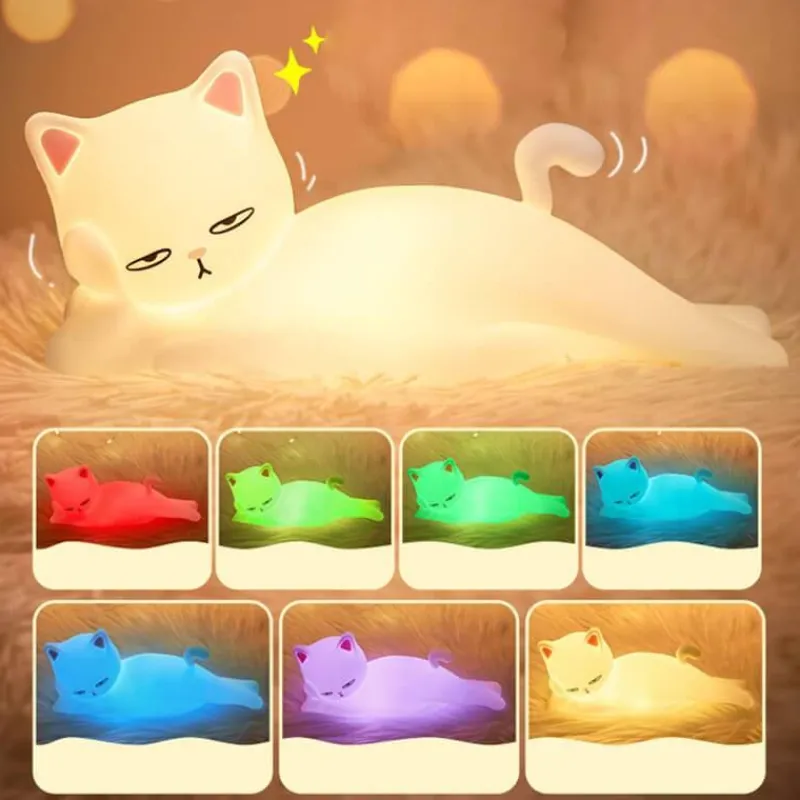 The Light Loft Beleuchtung-Nachtlampe mit liegender Katze – süßes Dekolicht für Kinder