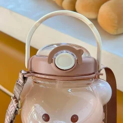 Wilderness Haven Outdoor-Artikel|Camping Im Freien-Niedliche Bären-Wasserflasche – Strohhalm inklusive Trinkflasche für Kinder