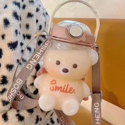 Wilderness Haven Outdoor-Artikel|Camping Im Freien-Niedliche Bären-Wasserflasche – Strohhalm inklusive Trinkflasche für Kinder