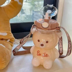 Wilderness Haven Outdoor-Artikel|Camping Im Freien-Niedliche Bären-Wasserflasche – Strohhalm inklusive Trinkflasche für Kinder