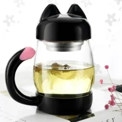 The Cozy Mug Küche & Esszimmer-Niedliche Katzen-Glastasse mit Teefilter – Trinkgeschirr für Katzenliebhaber