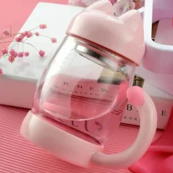 The Cozy Mug Küche & Esszimmer-Niedliche Katzen-Glastasse mit Teefilter – Trinkgeschirr für Katzenliebhaber