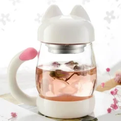The Cozy Mug Küche & Esszimmer-Niedliche Katzen-Glastasse mit Teefilter – Trinkgeschirr für Katzenliebhaber