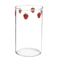 Plates u0026 More Küche & Esszimmer-Niedlicher Glasbecher mit Erdbeermotiv, 300 ml, hitzebeständig, mit Strohhalm