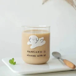 Plates u0026 More Küche & Esszimmer-Niedlicher Glasbecher mit Hundemotiv – hitzebeständiger Cartoon-Kaffee- und Saftbecher