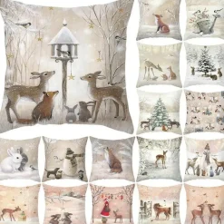 Pillow Haven Bettzeug-Niedlicher Kissenbezug aus Plüsch mit Kaninchen und Hirschen – Weihnachtskissenbezug 45 x 45 cm