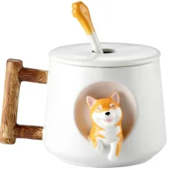 Plates u0026 More Küche & Esszimmer-Niedliches Keramikbecher-Set mit Deckellöffel für Paare – Kaffee- und Wassertassen