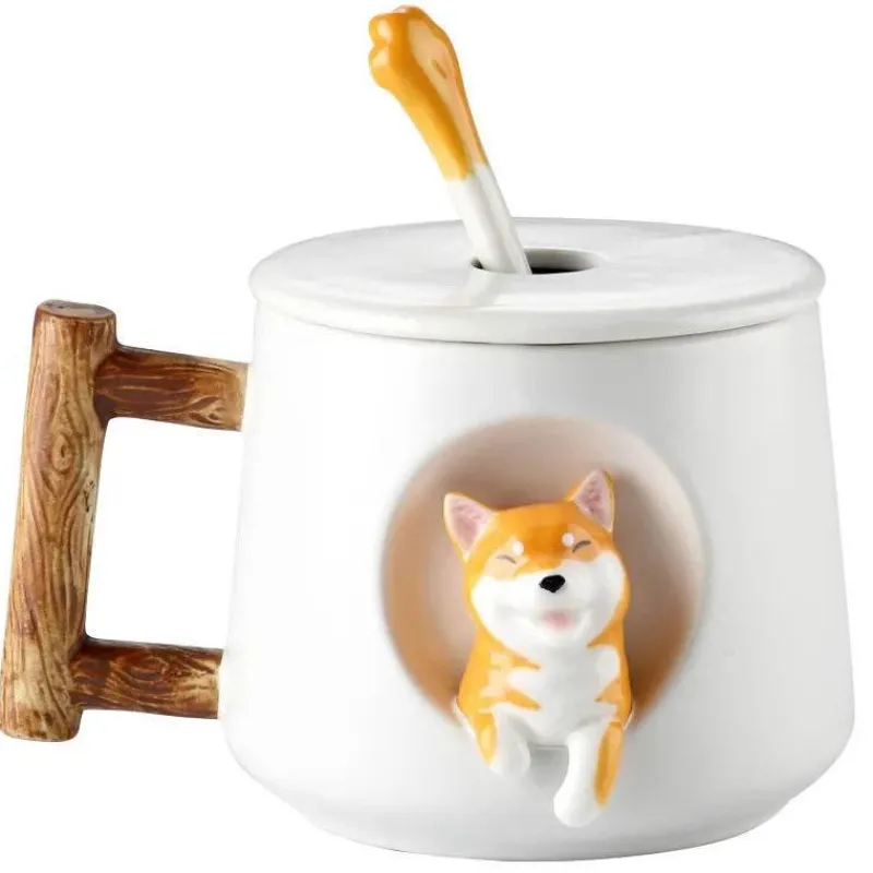 Plates u0026 More Küche & Esszimmer-Niedliches Keramikbecher-Set mit Deckellöffel für Paare – Kaffee- und Wassertassen