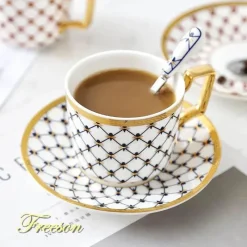 Feast u0026 Flair Küche & Esszimmer-Nordic Gold Kaffeeset – 3-teiliges Teetassenset aus Bone China