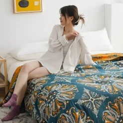 Cozy Haven Bettzeug-Nordische Überwurfdecke aus Baumwolle – weiche Gaze-Sofa-Tagesdecke