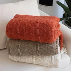 Wrap u0026 Relax Bettzeug-Nordische geometrische Strickdecke – weicher, gemütlicher Überwurf für Betten und Sofas
