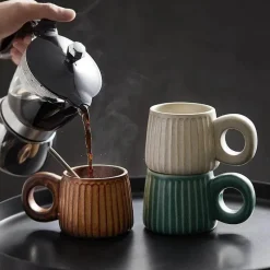 Tom Küche & Esszimmer-Nordische Keramiktasse mit Retro-Ringgriff, handgefertigte Kaffeetasse für gemütliche Schlucke
