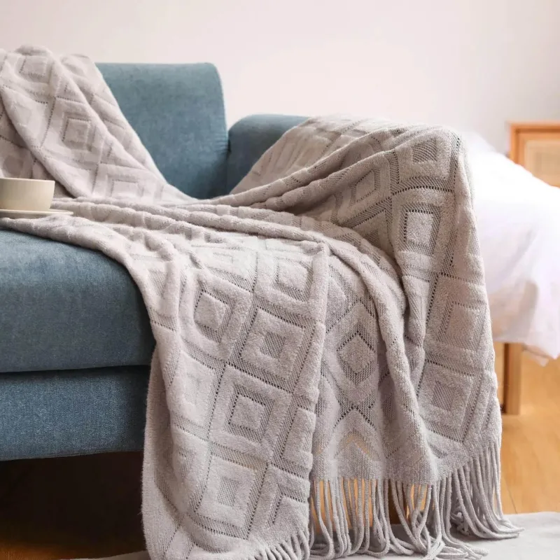Wrap u0026 Relax Bettzeug-Nordische Strickdecke – Sofadekor aus weicher Wollmischung