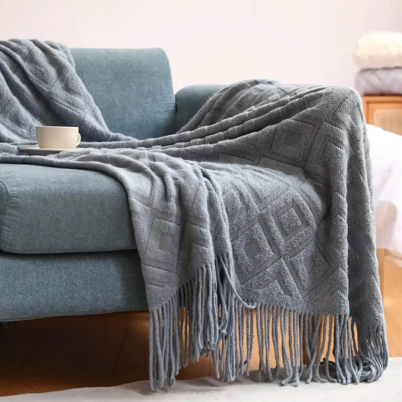 Wrap u0026 Relax Bettzeug-Nordische Strickdecke – Sofadekor aus weicher Wollmischung