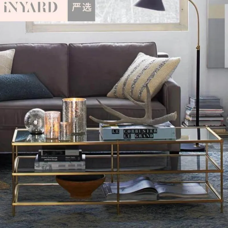 Cozy Living Möbel-Nordischer Couchtisch aus Glas – Modernes Gold-Silber-Design