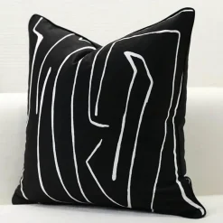Pillow Haven Bettzeug-Nordischer Luxus-Kissenbezug – Schwarz-weißer Liniendruck, 50 x 50 cm