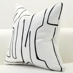 Pillow Haven Bettzeug-Nordischer Luxus-Kissenbezug – Schwarz-weißer Liniendruck, 50 x 50 cm