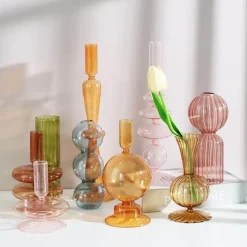 The Gilded Nest Wohndeko-Nordischer stilvoller Kerzenhalter aus Blasenglas