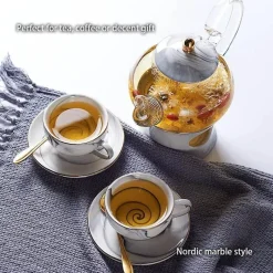 Feast u0026 Flair Küche & Esszimmer-Nordisches Marmor-Teeservice aus Porzellan – elegante Teekanne und Teetassen für Tee und Kaffee