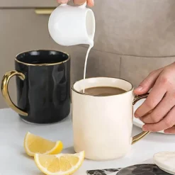 Tom Küche & Esszimmer-Nordisches Tassenset mit Goldrand – Elegante Kaffeetassen aus Keramik mit Henkeln