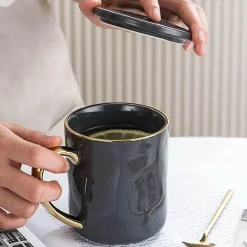 Tom Küche & Esszimmer-Nordisches Tassenset mit Goldrand – Elegante Kaffeetassen aus Keramik mit Henkeln