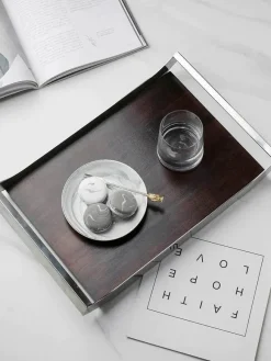 Feast u0026 Flair Küche & Esszimmer-Nordisches Teetablett aus Edelstahl und Walnussholz – moderner Servierteller