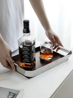 Feast u0026 Flair Küche & Esszimmer-Nordisches Teetablett aus Edelstahl und Walnussholz – moderner Servierteller