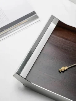 Feast u0026 Flair Küche & Esszimmer-Nordisches Teetablett aus Edelstahl und Walnussholz – moderner Servierteller