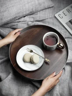 Feast u0026 Flair Küche & Esszimmer-Nordisches Teetablett aus Edelstahl und Walnussholz – moderner Servierteller