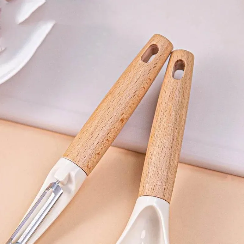 Tom Küche & Esszimmer-Obst- und Gemüseschäler aus Holz – Klingen aus rostfreiem Stahl