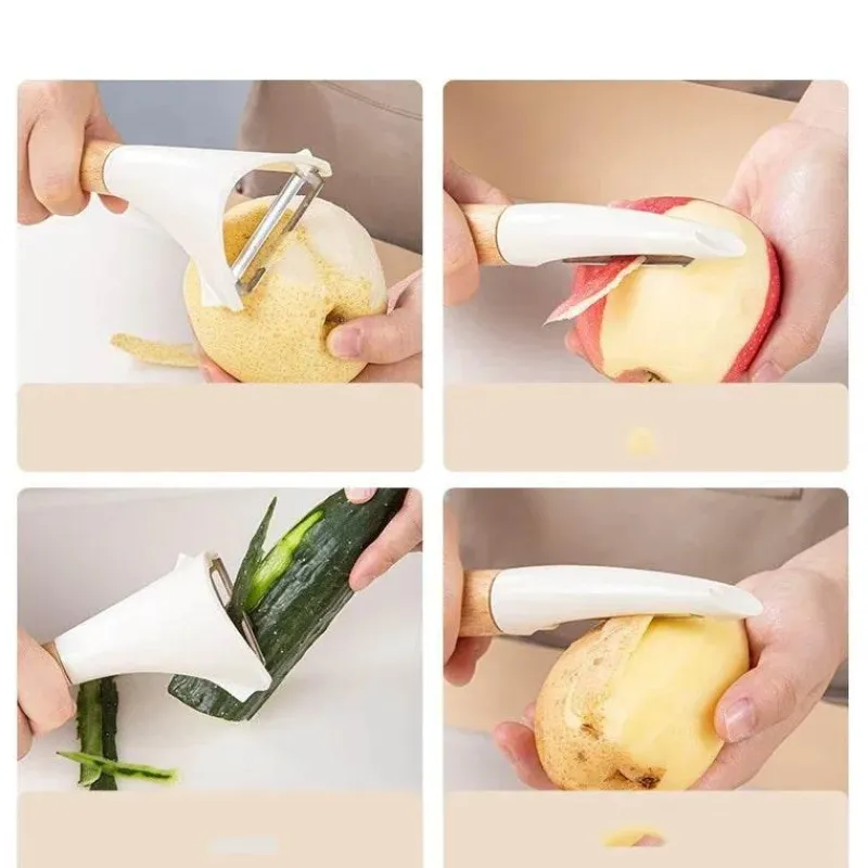 Tom Küche & Esszimmer-Obst- und Gemüseschäler aus Holz – Klingen aus rostfreiem Stahl