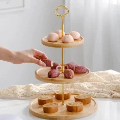 Feast u0026 Flair Küche & Esszimmer-Obstkuchenständer-Set aus Bambus – Eleganter Dessertteller aus Holz für Snacks und Leckereien