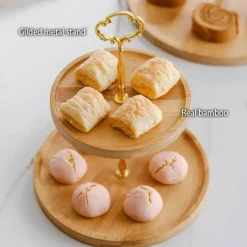 Feast u0026 Flair Küche & Esszimmer-Obstkuchenständer-Set aus Bambus – Eleganter Dessertteller aus Holz für Snacks und Leckereien