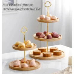 Feast u0026 Flair Küche & Esszimmer-Obstkuchenständer-Set aus Bambus – Eleganter Dessertteller aus Holz für Snacks und Leckereien