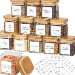 Plates u0026 More Küche & Esszimmer-5oz Vorratsgläser aus Glas mit Bambusdeckel für Tee- und Kaffeebohnen