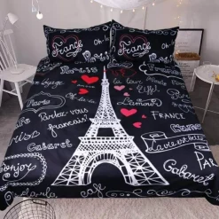 Cozy Haven Bettzeug-Paris Tower Bettbezug-Set – bequeme schwarze Bettwäsche