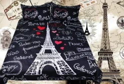 Cozy Haven Bettzeug-Paris Tower Bettbezug-Set – bequeme schwarze Bettwäsche