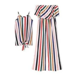 Damen The Decor Haven Babykleidung|Babykleidung-Passende trägerlose Outfits mit Regenbogenstreifen für Mutter und Tochter