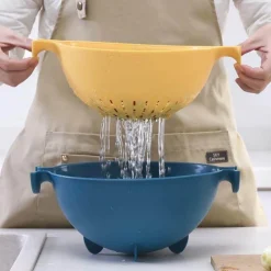 The Decor Haven Küche & Esszimmer-Pastellfarbene Doppel-Abtropfkorbschüssel – Küchensieb und Servierschale