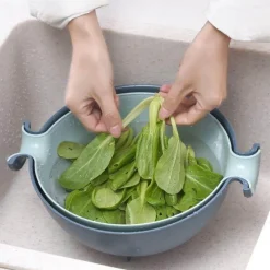 The Decor Haven Küche & Esszimmer-Pastellfarbene Doppel-Abtropfkorbschüssel – Küchensieb und Servierschale