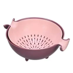 The Decor Haven Küche & Esszimmer-Pastellfarbene Doppel-Abtropfkorbschüssel – Küchensieb und Servierschale