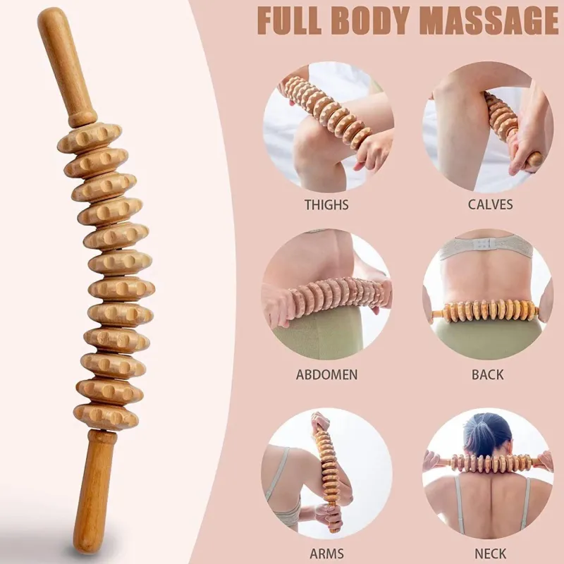Tranquil Touch Massageprodukte|Gesundheits-Gadgets-1pc Handheld Holz Massager mit 12 Rollen Trigger Punkt Therapie