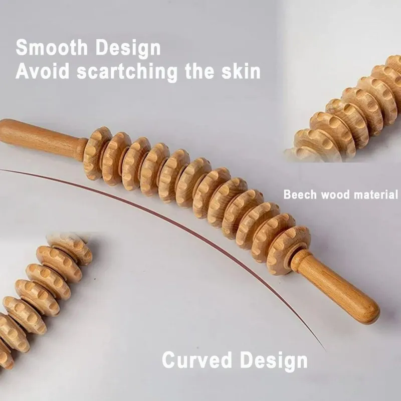 Tranquil Touch Massageprodukte|Gesundheits-Gadgets-1pc Handheld Holz Massager mit 12 Rollen Trigger Punkt Therapie